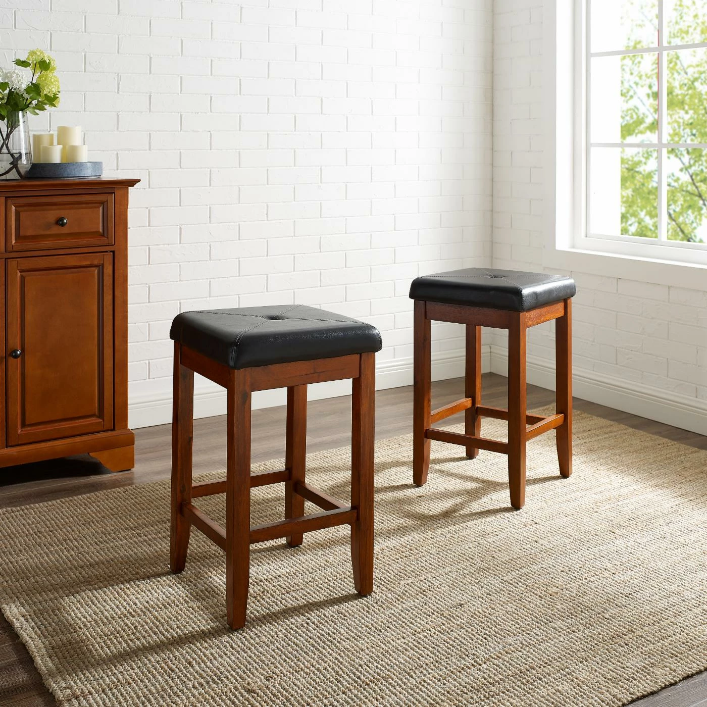 Discount π Crosley Counter Height Stools Upholstered Square Seat Backless Counter Stool - 24 In. - Set Of 2 π - Image 4