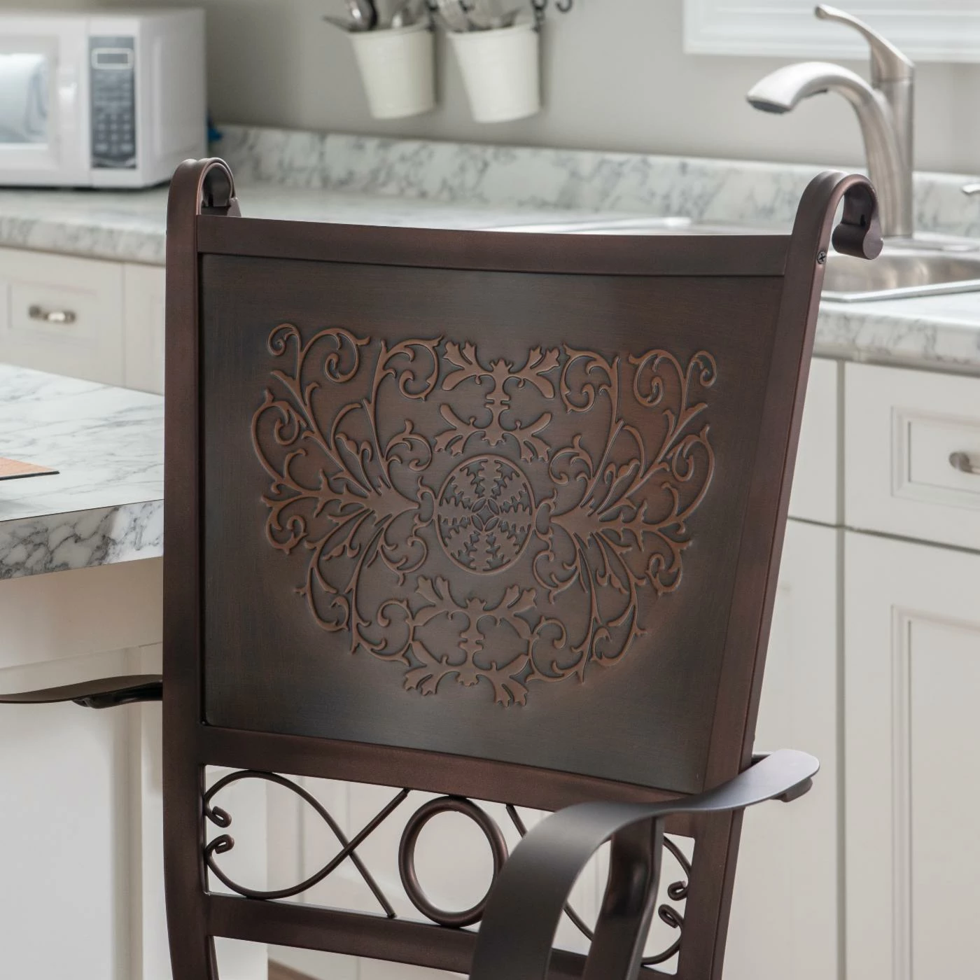 Buy π₯° Counter Height Stools Powell Copper Stamped Big & Tall 24 In. Upholstered Counter Stool With Arms - Rich Bronze With Warm Rust Faux Leather π - Image 4