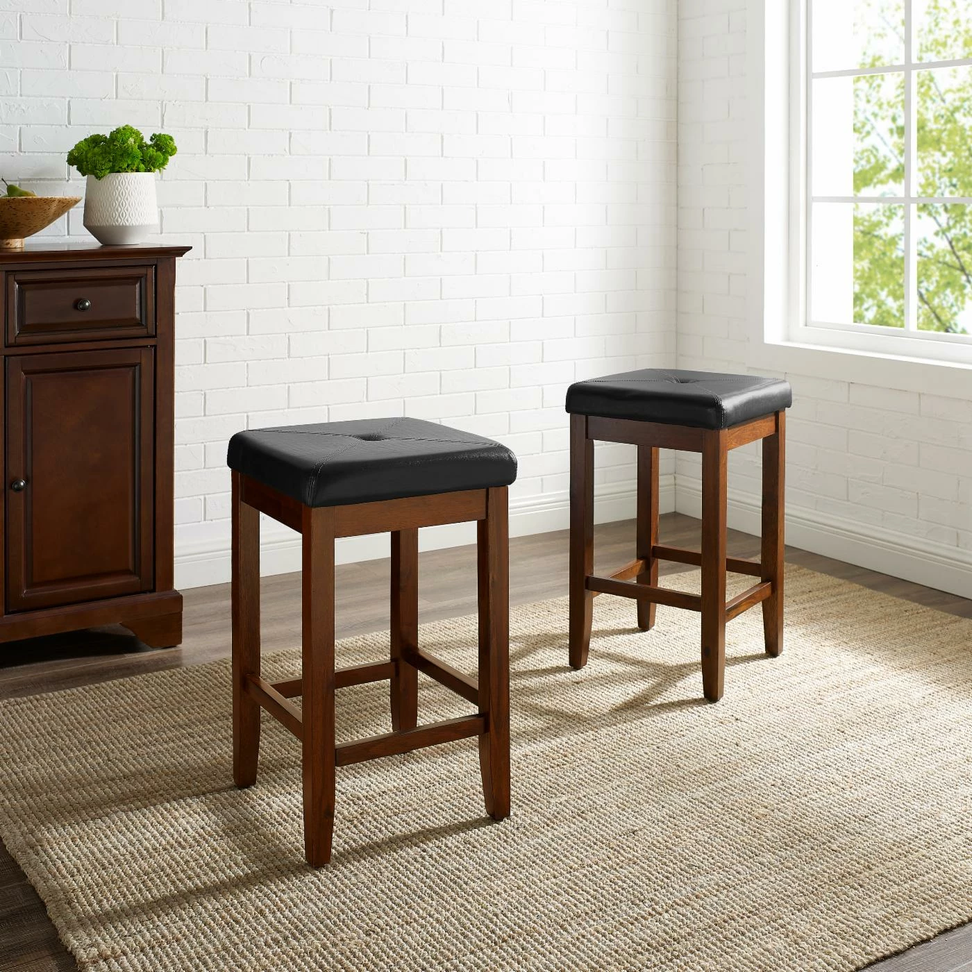 Discount π Crosley Counter Height Stools Upholstered Square Seat Backless Counter Stool - 24 In. - Set Of 2 π - Image 6