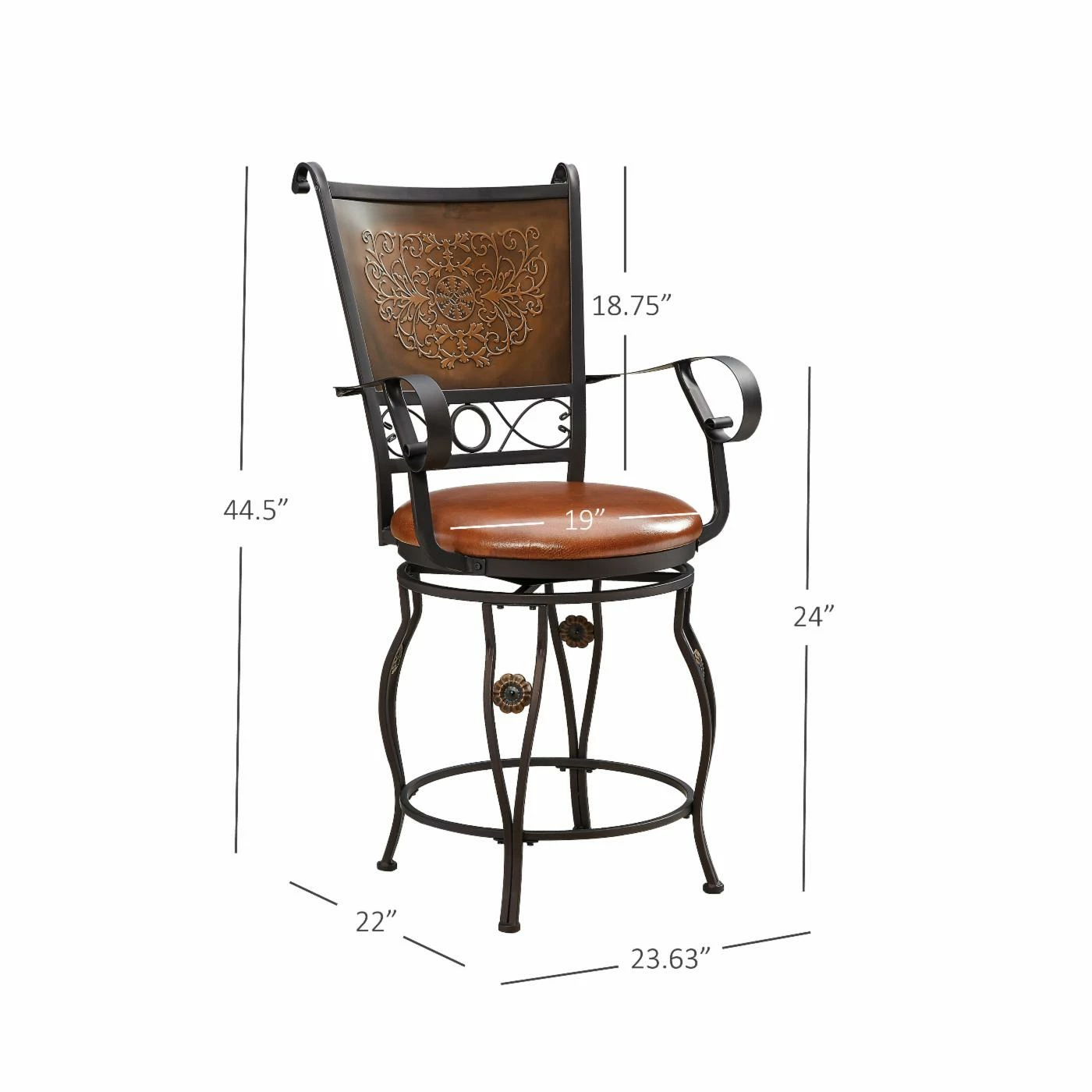 Buy π₯° Counter Height Stools Powell Copper Stamped Big & Tall 24 In. Upholstered Counter Stool With Arms - Rich Bronze With Warm Rust Faux Leather π - Image 10