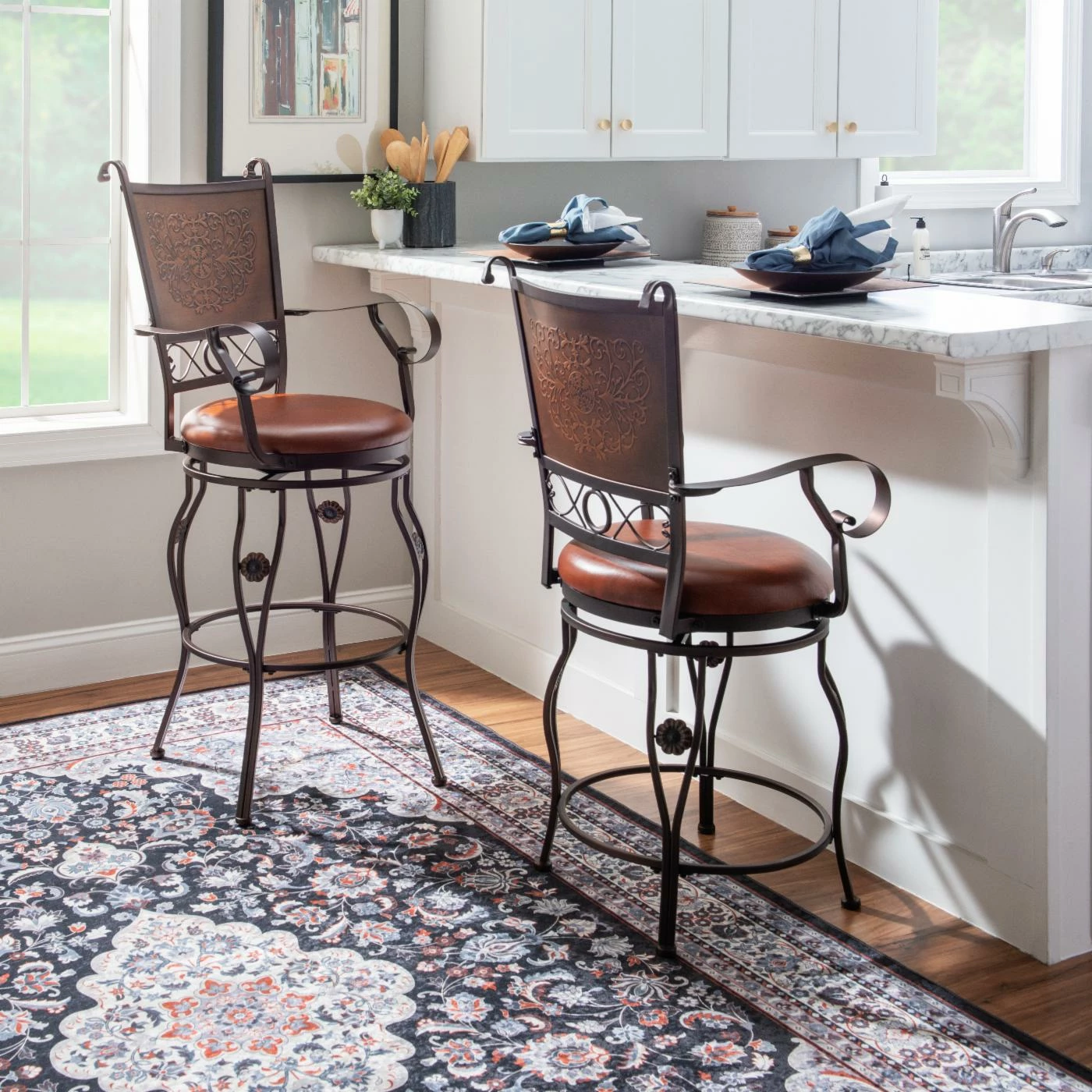 Buy π₯° Counter Height Stools Powell Copper Stamped Big & Tall 24 In. Upholstered Counter Stool With Arms - Rich Bronze With Warm Rust Faux Leather π - Image 3