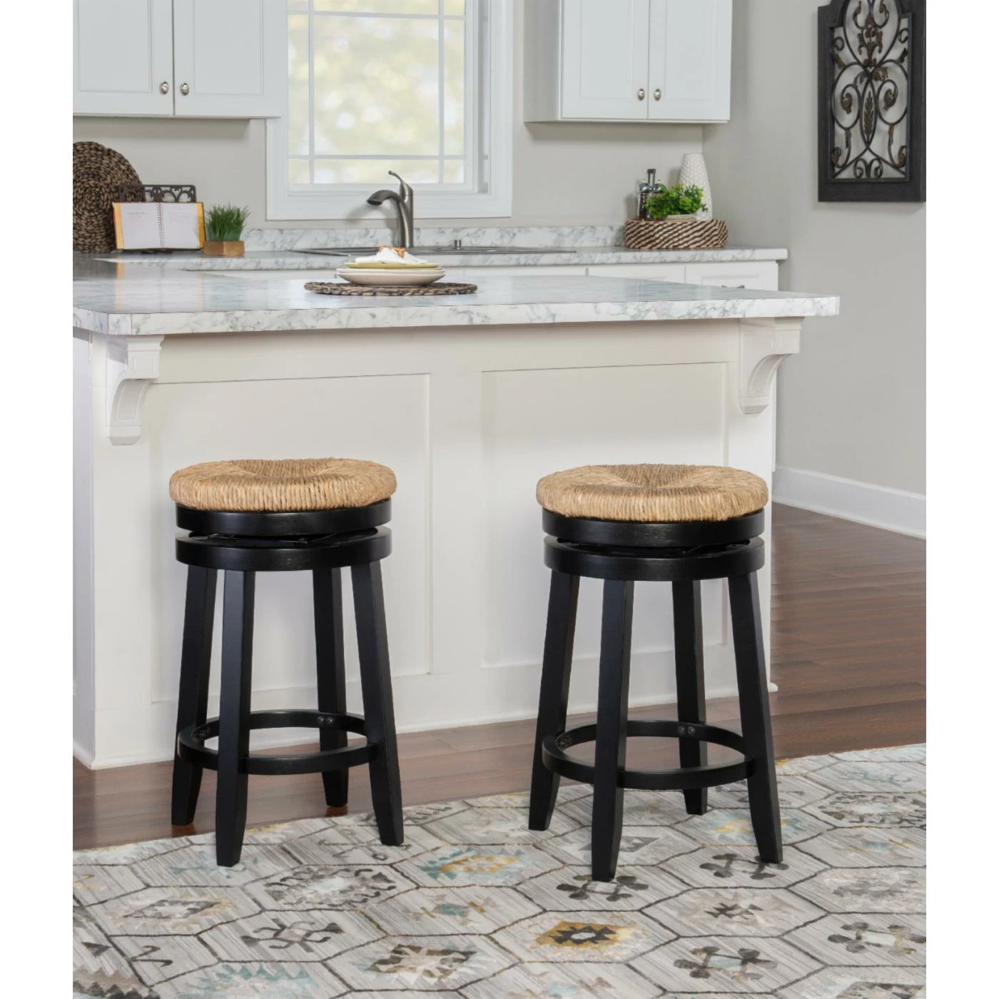 Brand new π― Counter Height Stools Powell Maya 26 In. Swivel Counter Stool - Black With Natural Rush β - Image 3