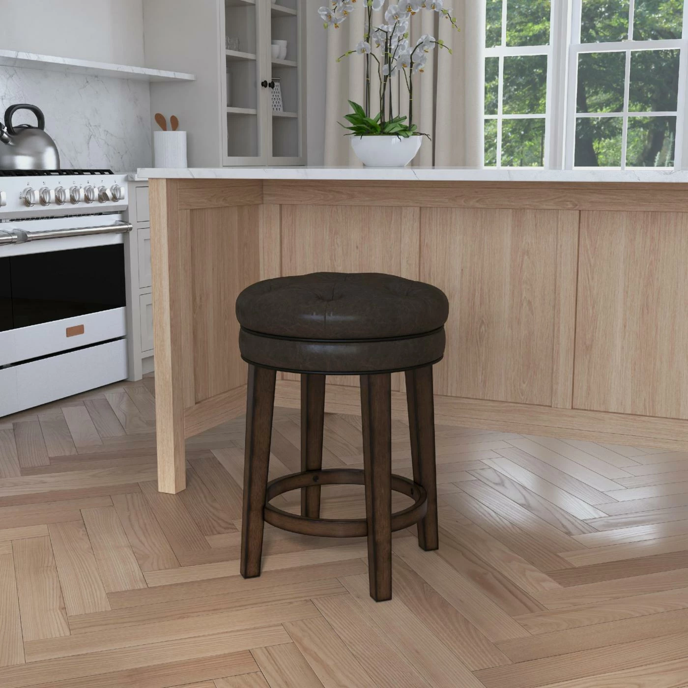 New π Hillsdale Furniture Counter Height Stools Hillsdale Krauss Backless Swivel Counter Stool - Gray Faux Leather π - Image 2