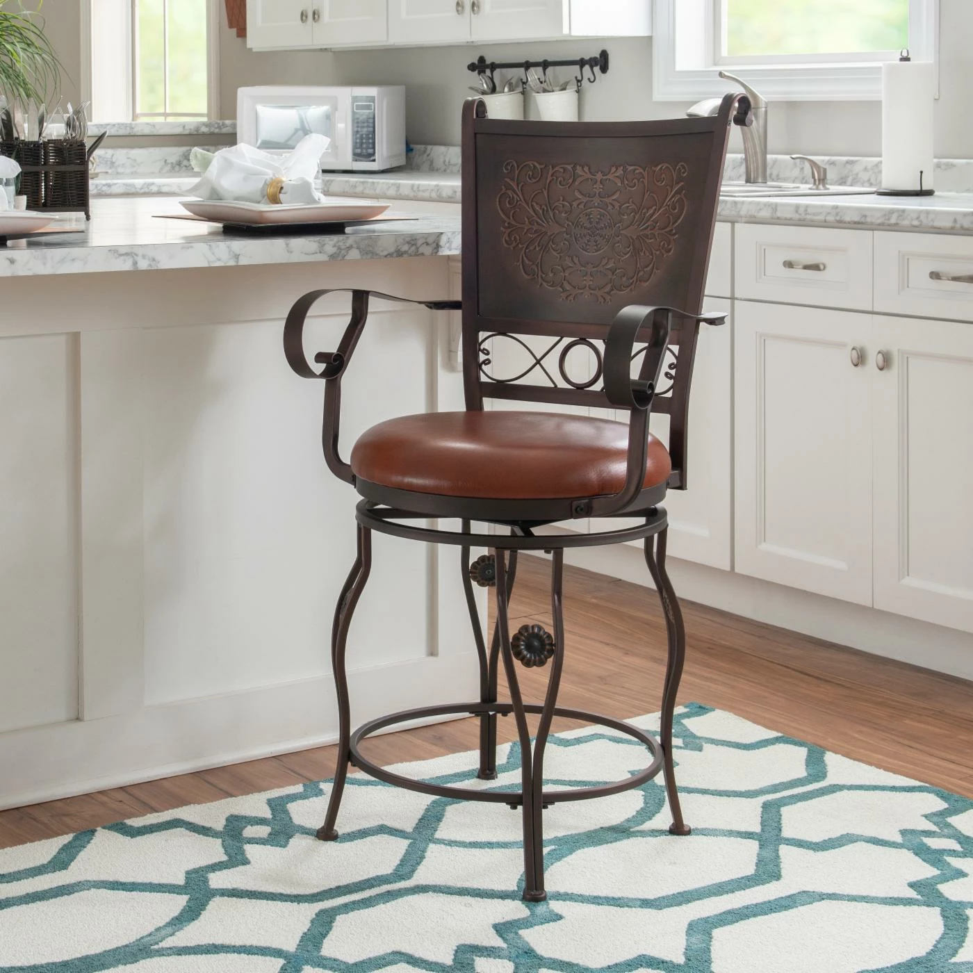 Buy π₯° Counter Height Stools Powell Copper Stamped Big & Tall 24 In. Upholstered Counter Stool With Arms - Rich Bronze With Warm Rust Faux Leather π - Image 2