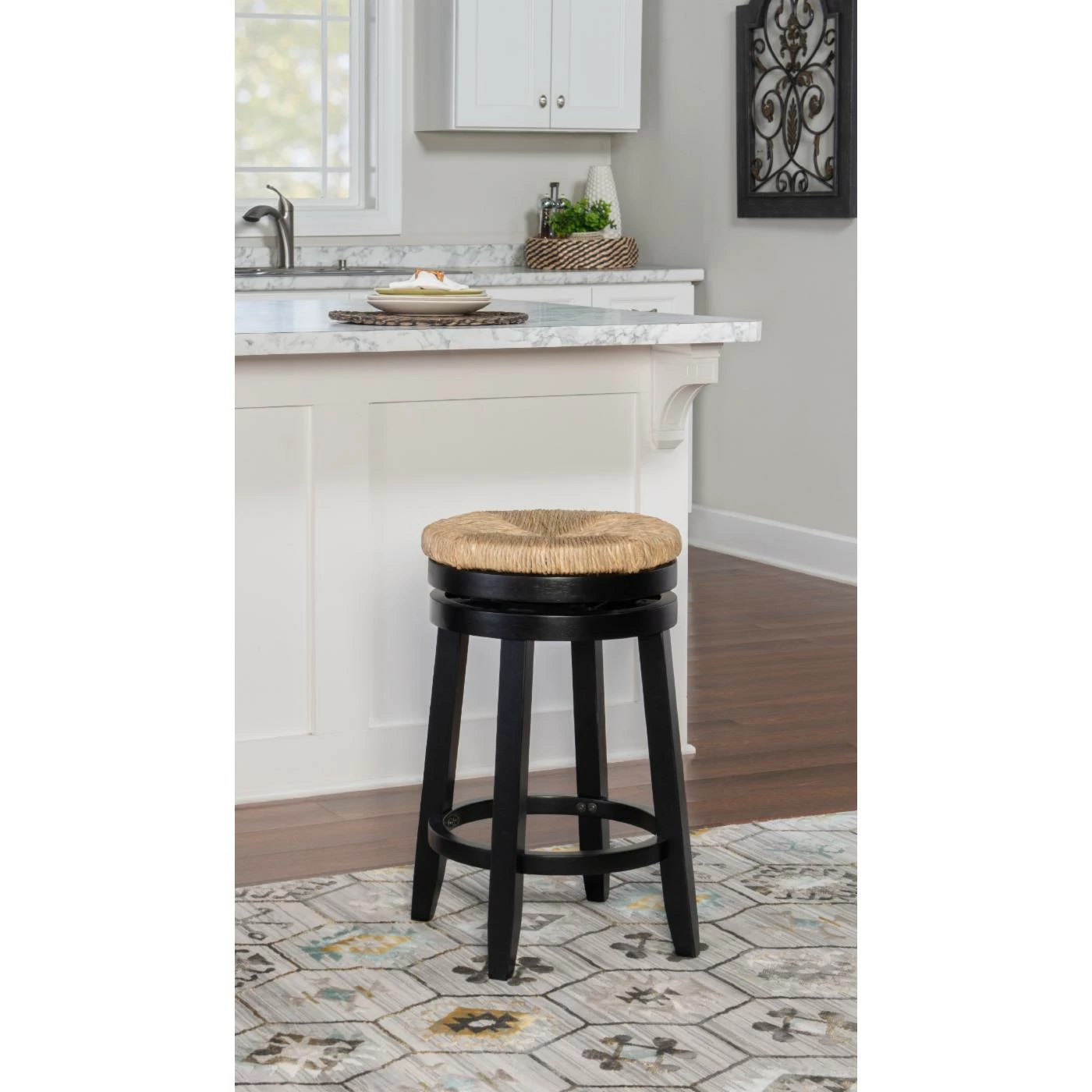 Brand new π― Counter Height Stools Powell Maya 26 In. Swivel Counter Stool - Black With Natural Rush β - Image 2