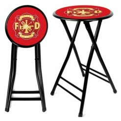 New 👏 Counter Height Stools Trademark Global Fire Fighter 24 In. Cushioned Folding Stool - Red & Black 🛒