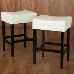 Buy ⭐ Best Selling Home Counter Height Stools Lopez Backless Ivory Leather Counter Stools - 2 Pack 🎉