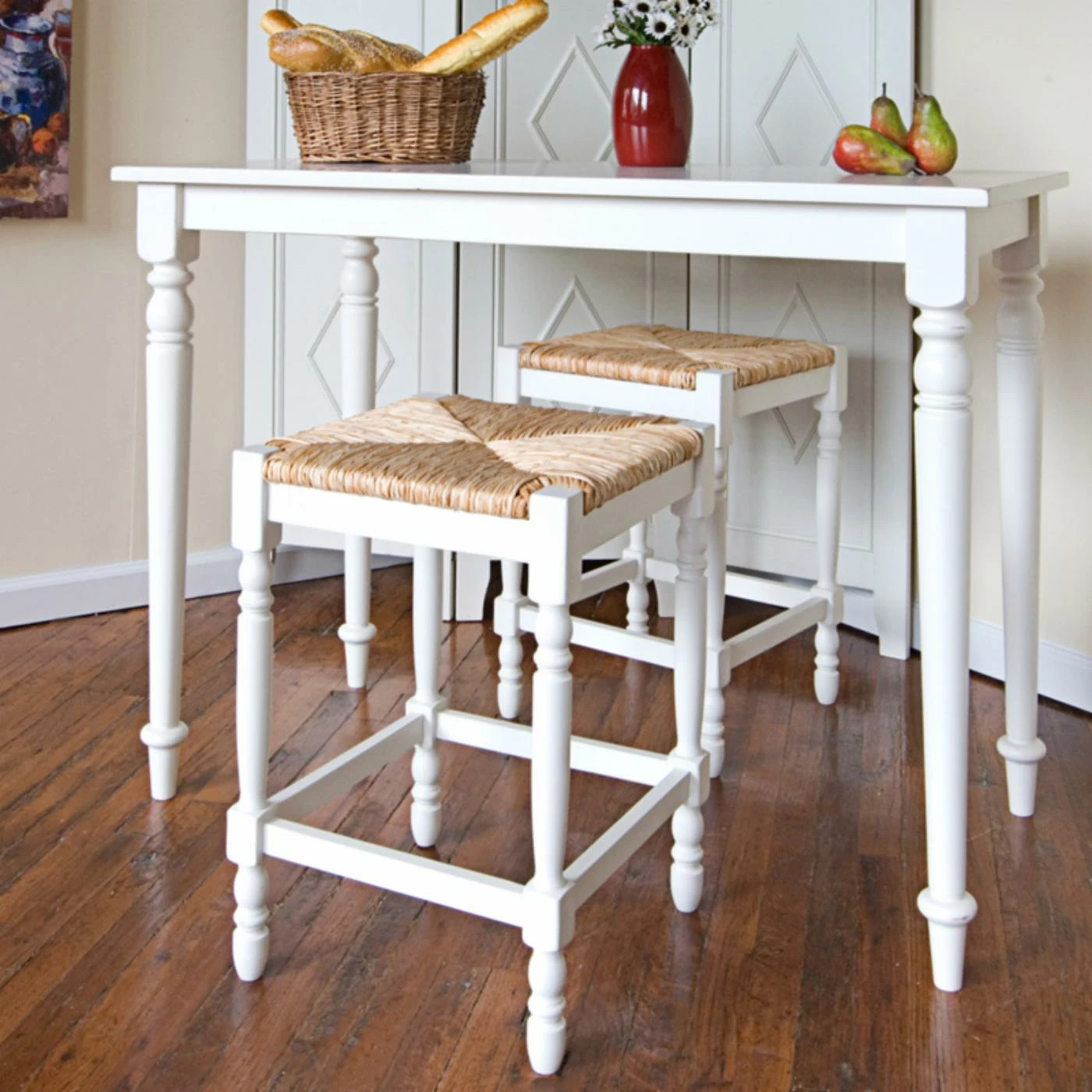 Promo π Carolina Chair & Table Co. Counter Height Stools Carolina Gilbert 24 In. Counter Stool - Antique White With Rush Seat π₯