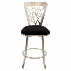 Deals 😉 Counter Height Stools Chintaly Kyra Laser Cut Back Memory Swivel Counter Stool - Brushed Nickel ✨