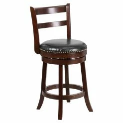 Budget β Counter Height Stools Flash Furniture 26 In. Cappuccino Wood Counter Height Stool With Slat Back Black Leather Swivel Seat βοΈ