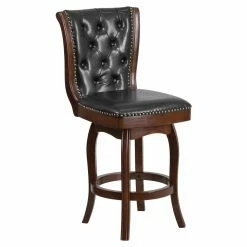 Hot Sale ⭐ Counter Height Stools Flash Furniture 26 In. Square Cappuccino Wood Counter Height Stool With Black Leather Swivel Seat 🛒