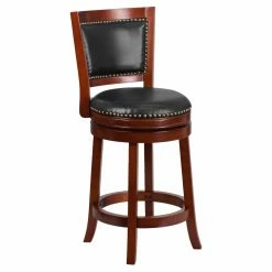 Coupon ✨ Counter Height Stools Flash Furniture 26 In. Dark Cherry Counter Height Stool With Walnut Leather Swivel Seat 🌟