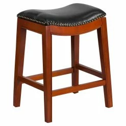Best deal 🛒 Counter Height Stools Flash Furniture 26 In. Backless Wood Counter Height Stool With Black Leather Saddle Seat 💯