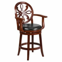 Brand new π Counter Height Stools Flash Furniture 26 In. Round Decorative Back Cherry Counter Height Stool With Arms And Black Leather Swivel Seat β