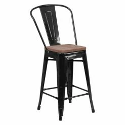 Cheap ✔️ Counter Height Stools Flash Furniture Metal Splat Back 24 In. Wooden Seat Counter Stool 😀