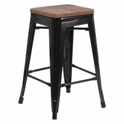 Hot Sale ⭐ Counter Height Stools Flash Furniture Metal Backless 24 In. Wooden Seat Counter Stool 🎉