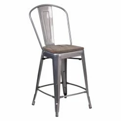 Outlet ⌛ Counter Height Stools Flash Furniture Industrial Splat Back 24 In. Wooden Seat Counter Stool 🔔