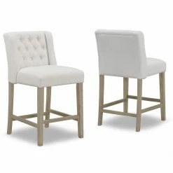 Budget 😍 Counter Height Stools Glamour Home Aled 25 In. Fabric Counter Stool With Side Wings And Tufted Buttons - Set Of 2 ✨