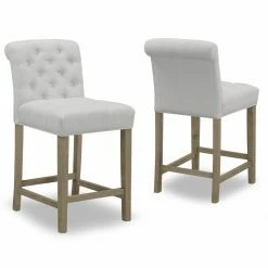 Outlet 😉 Counter Height Stools Glamour Home Aleen 24 In. Fabric Counter Stool With Roll Back Design And Tufted Buttons - Set Of 2 🔔
