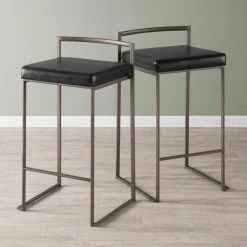 Promo 🤩 Counter Height Stools LumiSource Fuji 27 In. Stackable Faux Leather Counter Stool - Set Of 2 🔔