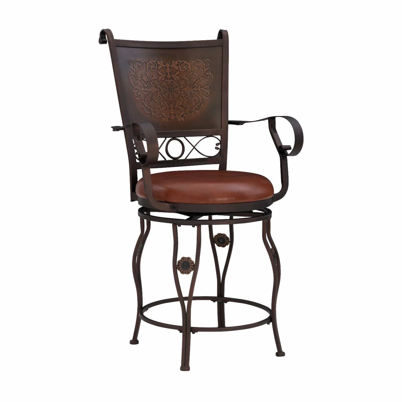 Buy π₯° Counter Height Stools Powell Copper Stamped Big & Tall 24 In. Upholstered Counter Stool With Arms - Rich Bronze With Warm Rust Faux Leather π