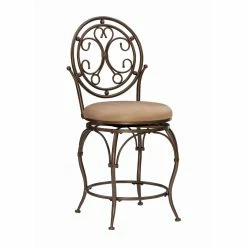 Best deal ⭐ Counter Height Stools Powell Scroll Circle Back Big & Tall 24 In. Swivel Counter Stool - Warm Bronze With Warm Tan Microsuede ✔️