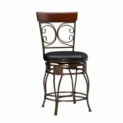 Promo 🧨 Counter Height Stools Powell Back To Back Scroll Big & Tall 25 In. Swivel Counter Stool - Dark Bronze With Dark Brown Faux Leather 🛒