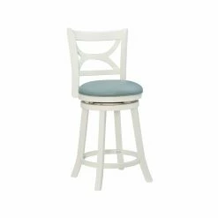 Best deal 🤩 Counter Height Stools Powell Sawyer 24 In. Upholstered Counter Stool - Cream With Sky Blue Fabric ❤️