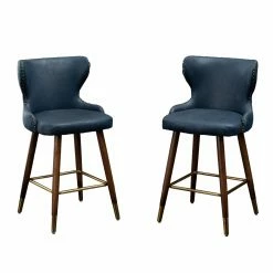 Top 10 🛒 Counter Height Stools Roundhill Furniture Nevis Mid-Century Modern Faux Leather Tufted 24.5 In. Counter Stool - Set Of 2 - Blue 🔔
