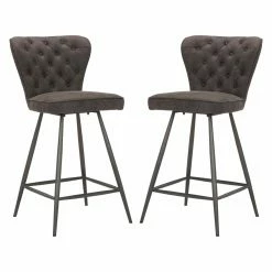 Hot Sale 😍 Counter Height Stools Safavieh Ashby 26 In. Fabric Tufted Counter Stool With Swivel - Set Of 2 🧨