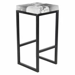 Budget 😀 Counter Height Stools DecMode 24 In. Iron And Leather Hide Square Black Stool 👍