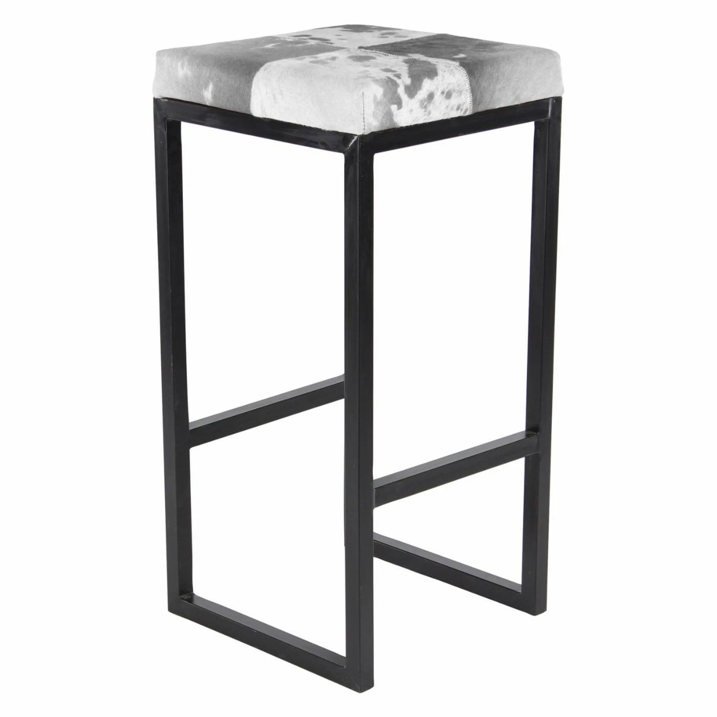 Budget π Counter Height Stools DecMode 24 In. Iron And Leather Hide Square Black Stool π