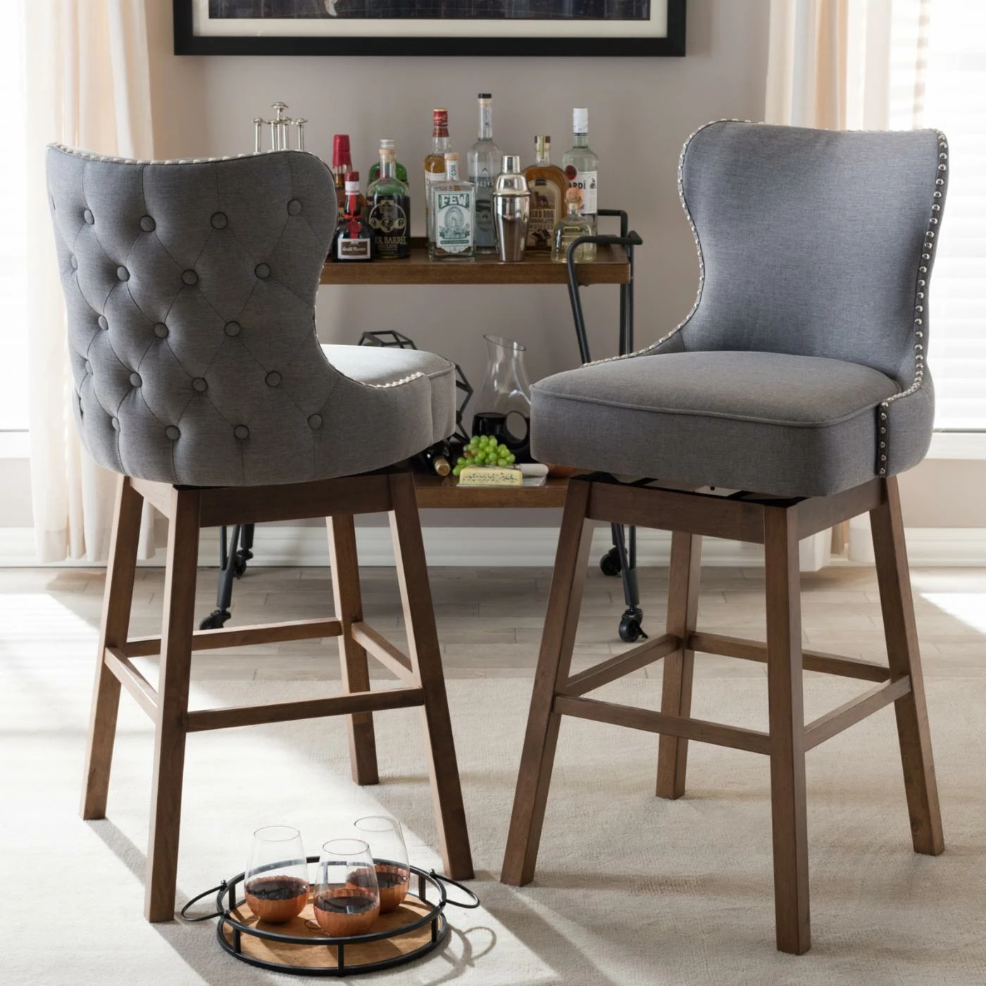 Best Sale ❤️ Counter Height Stools Baxton Studio Gradisca Upholstered Swivel Bar Stool - Set Of 2 🧨