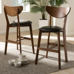 Buy 😀 Counter Height Stools Baxton Studio Eline Mid-Century Modern Faux Leather Upholstered Counter Stool - Set Of 2 ✨