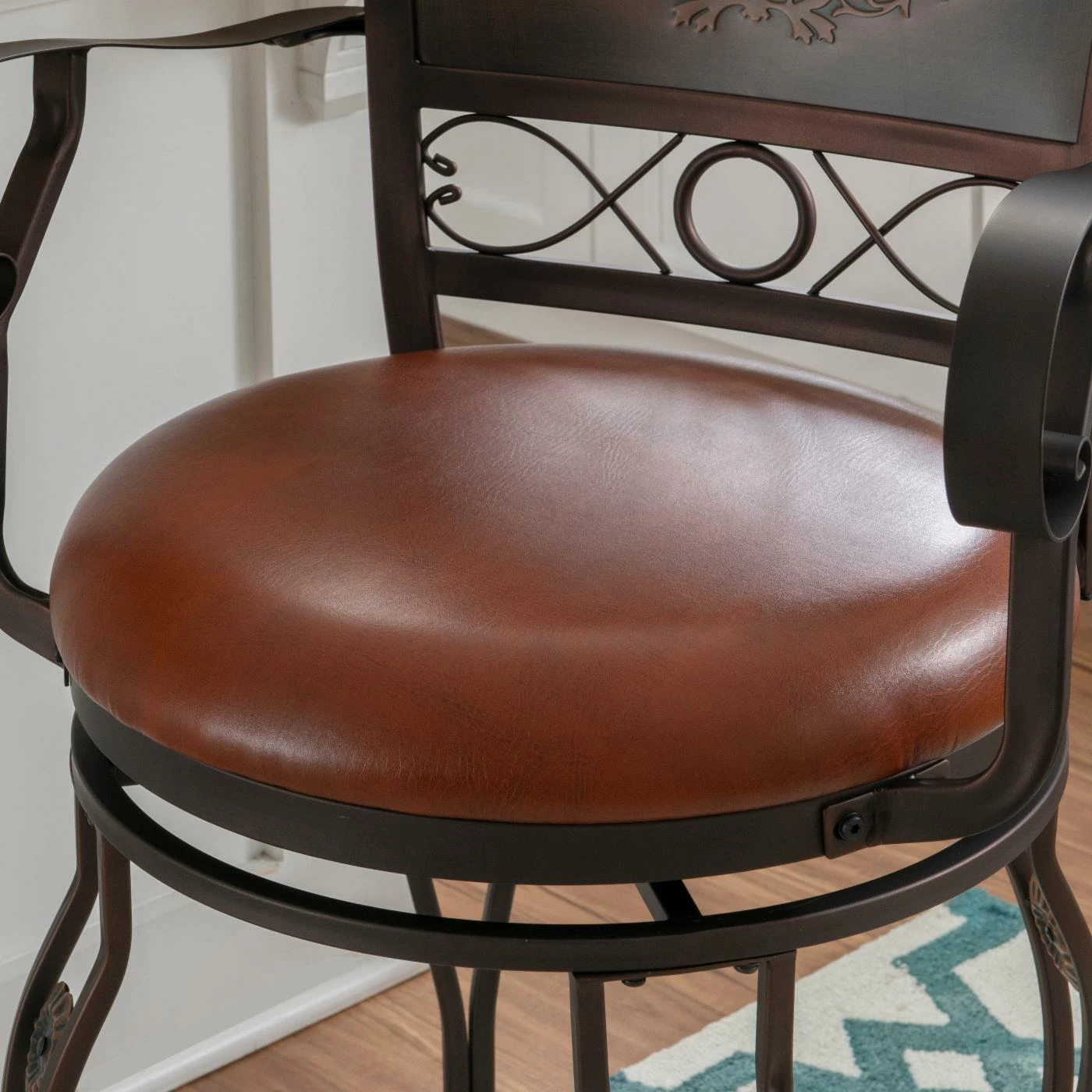 Buy π₯° Counter Height Stools Powell Copper Stamped Big & Tall 24 In. Upholstered Counter Stool With Arms - Rich Bronze With Warm Rust Faux Leather π - Image 5